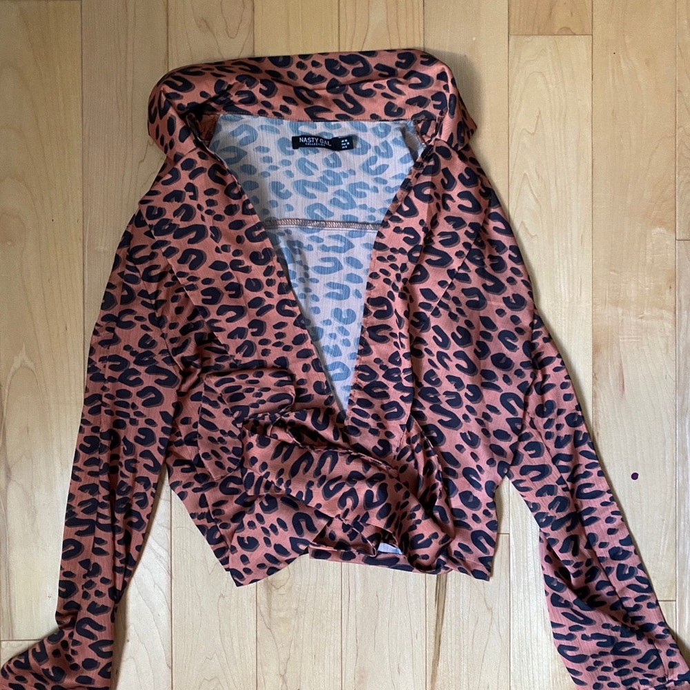 nasty gal cheetah print silk tie top